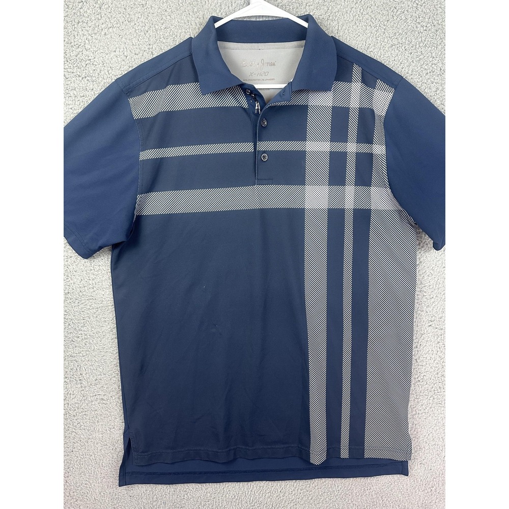 Bobby Jones Polo Shirt Men M Blue Plaid X-H20 Golf Performance Stretch Rugby Men